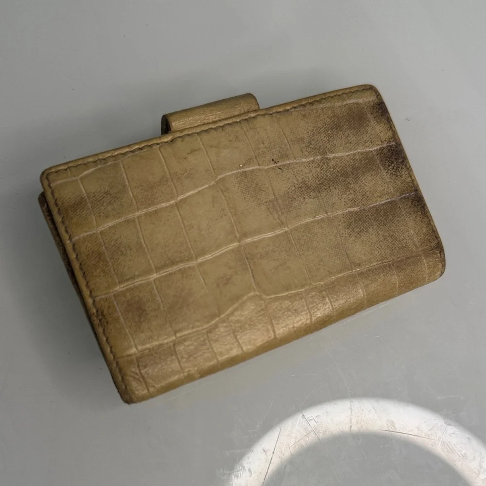 Salvatore Ferragamo Beige Crocodile Embossed Wallet